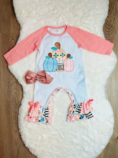Bowtism Baby Boho Pumpkin Romper with Matching Bow - Bowtism